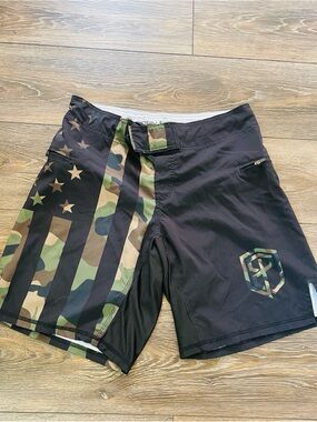 Born Primitive Black Athletic Shorts with Camo Flag Accent
